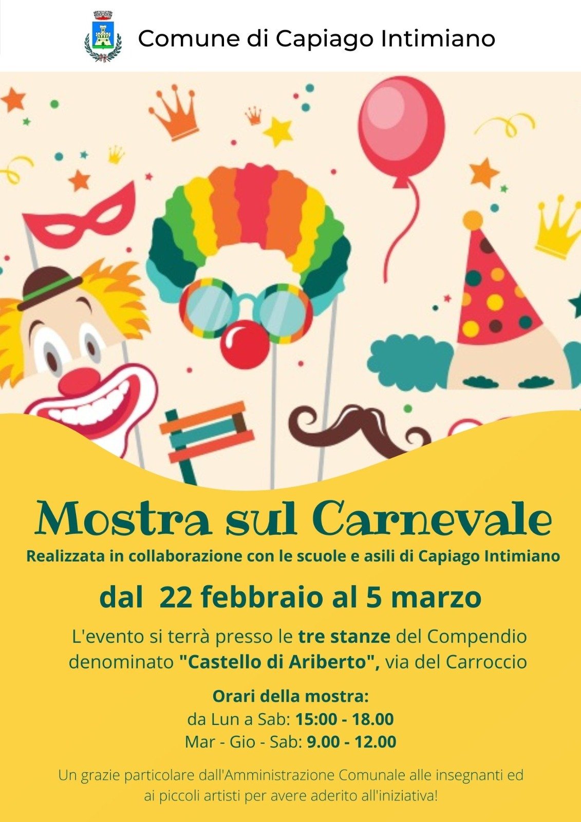 Al momento stai visualizzando CAPIAGO INTIMIANO: MOSTRA DEDICATA AL CARNEVALE