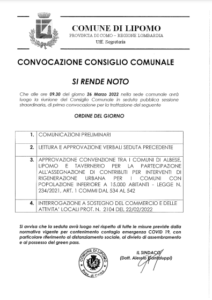 Scopri di più sull'articolo LIPOMO: CONVOCAZIONE CONSIGLIO COMUNALE