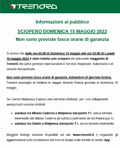 Al momento stai visualizzando TRENORD: SCIOPERO DOMENICA 15 MAGGIO