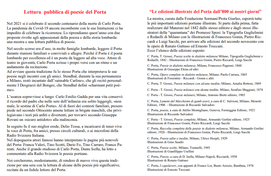 Scopri di più sull'articolo SORMANO: LETTURA POESIE DI CARLO PORTA