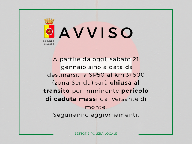 Scopri di più sull'articolo CLUSONE: CHIUSA LA STRADA IN ZONA SENDA PER CADUTA MASSI