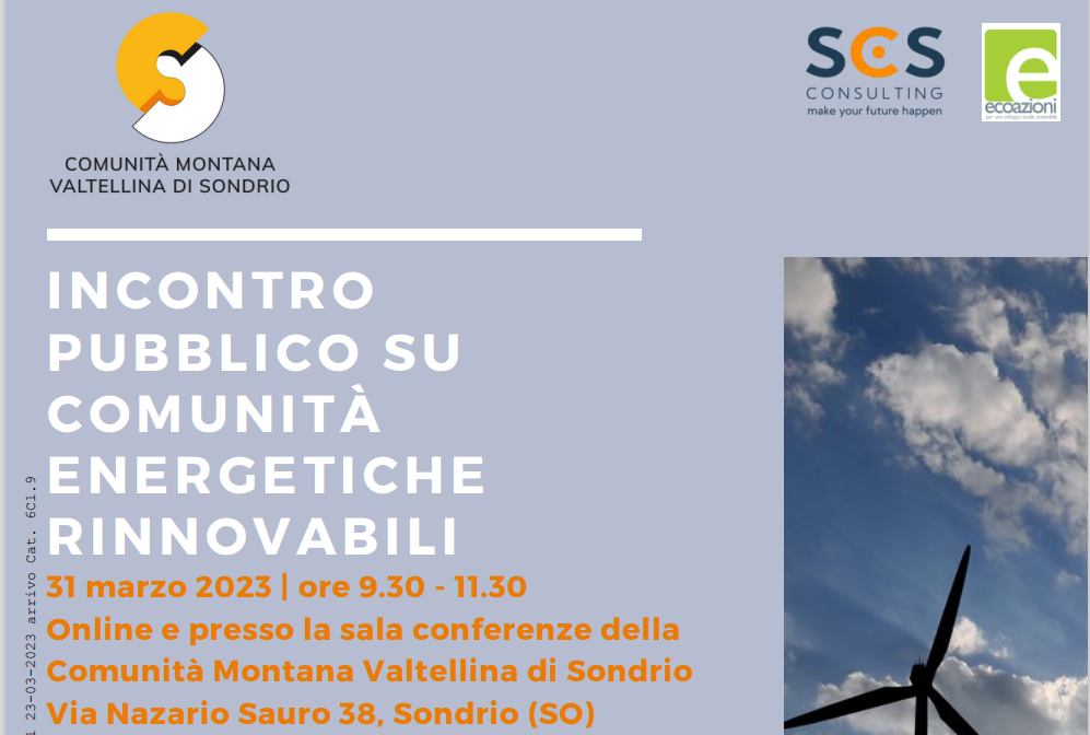 Al momento stai visualizzando SONDRIO: INCONTRO PUBBLICO SU COMUNITA’ ENERGETICHE RINNOVABILI