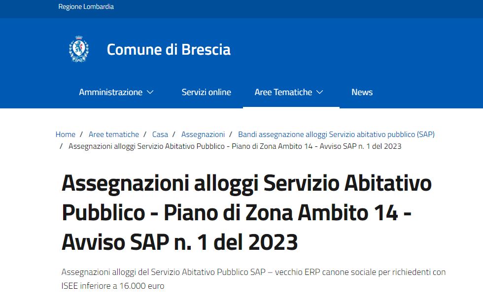 Al momento stai visualizzando BANDO PER L’ASSEGNAZIONE DI ALLOGGI DEL SERVIZIO ABITATIVO PUBBLICO SAP