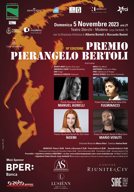 Scopri di più sull'articolo PREMIO PIERANGELO BERTOLI 2023: il 5 novembre al Teatro Storchi di Modena