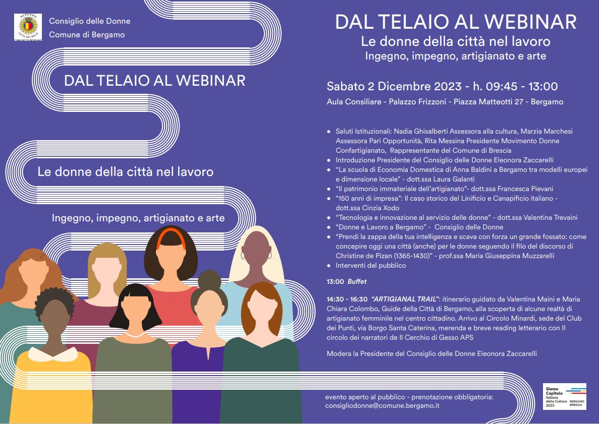 Al momento stai visualizzando BERGAMO:  SABATO 2 DICEMBRE, IL CONSIGLIO DELLE DONNE PRESENTA “DAL TELAIO AL WEBINAR”