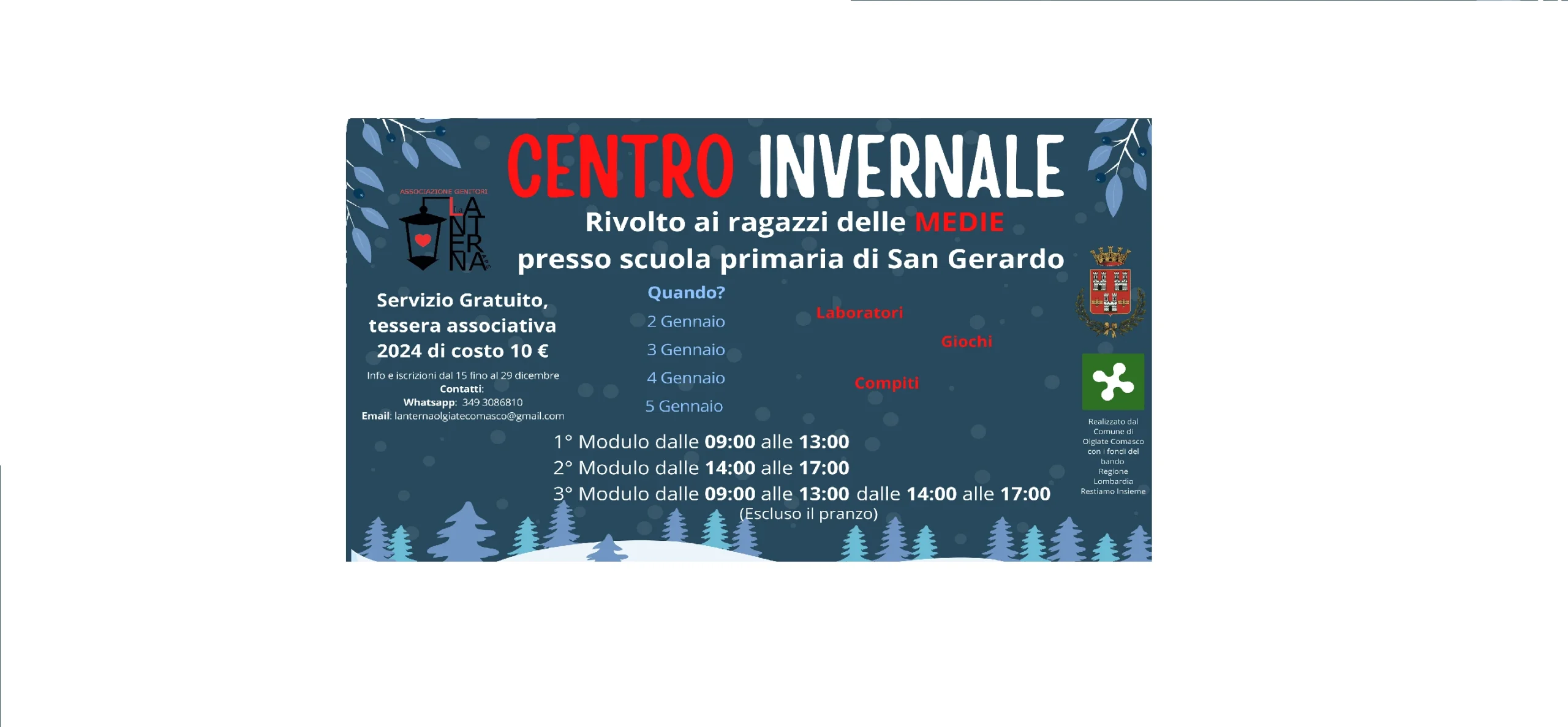 Al momento stai visualizzando OLGIATE COMASCO: CENTRO INVERNALE SECONDARIA PER I RAGAZZI DELLE MEDIE