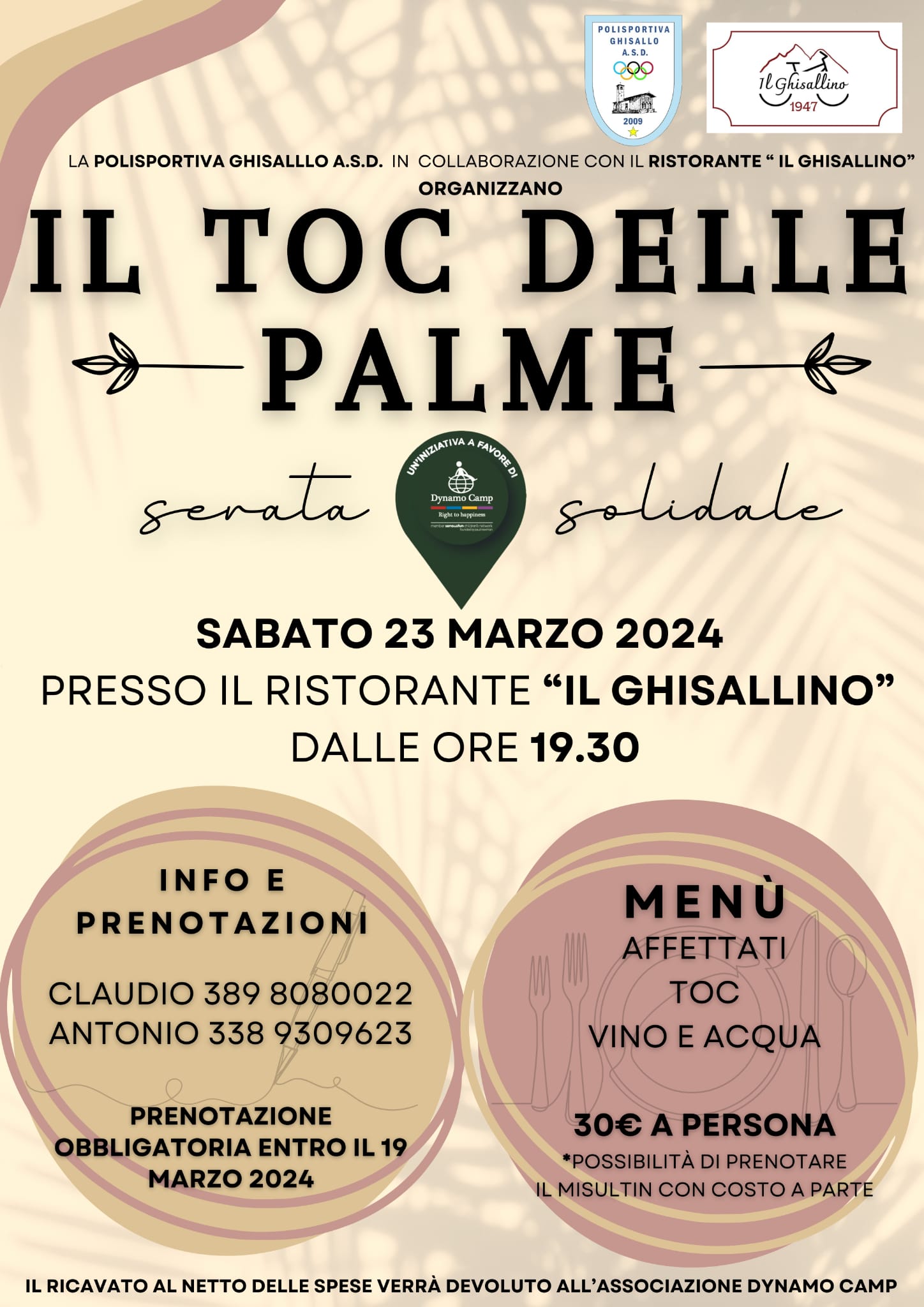 Al momento stai visualizzando MAGREGLIO: CENA BENEFICA AL GHISALLINO PER DYNAMO CAMP