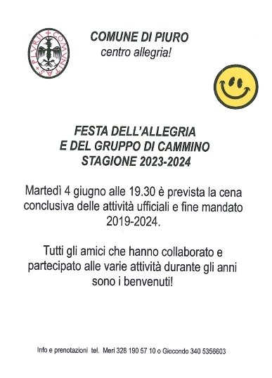 Scopri di più sull'articolo PIURO: Festa dell’Allegria e del Gruppo di Cammino stagione 2023-2024