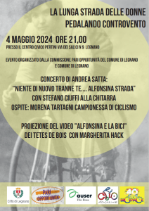 Scopri di più sull'articolo LEGNANO: CONCERTO AL PERTINI DEDICATO AD ALFONSINA STRADA LA DONNA CHE PARTECIPO’ AL GIRO D’ITALIA