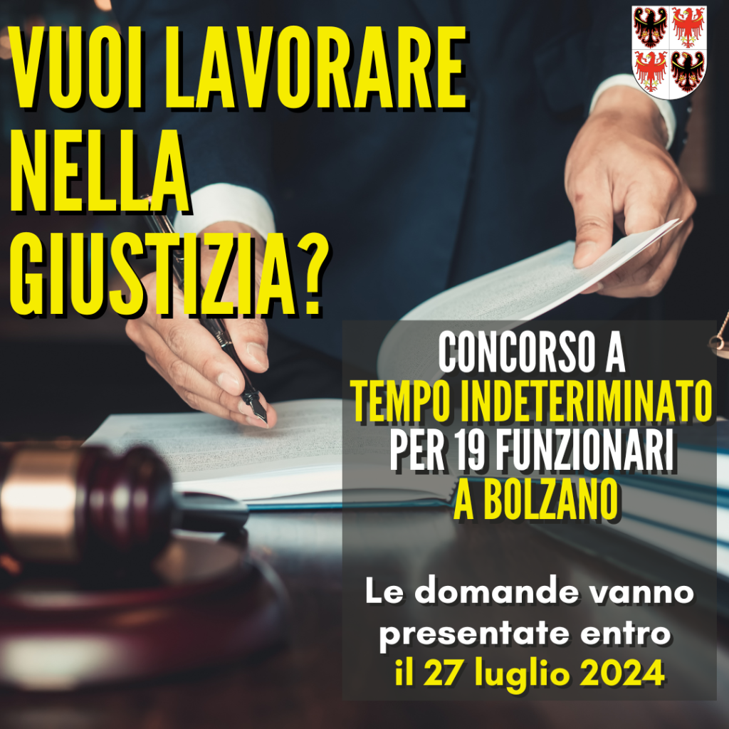 Scopri di più sull'articolo ARRIVANO NOVE NUOVI ASSISTENTI PER GLI UFFICI GIUDIZIARI DI BOLZANO