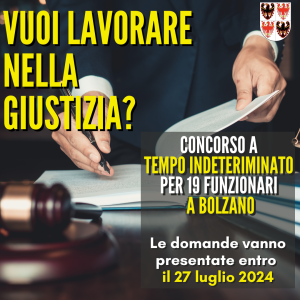 Scopri di più sull'articolo ARRIVANO NOVE NUOVI ASSISTENTI PER GLI UFFICI GIUDIZIARI DI BOLZANO