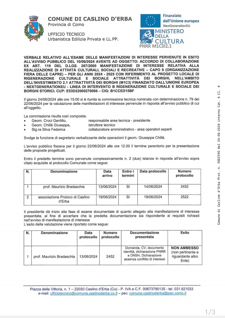Al momento stai visualizzando CASLINO D’ERBA: IL SINDACO COLOMBO OPTA PER L’AFFIDAMENTO DELLA FESTA DELLE CAPRE ALLA PROLOCO