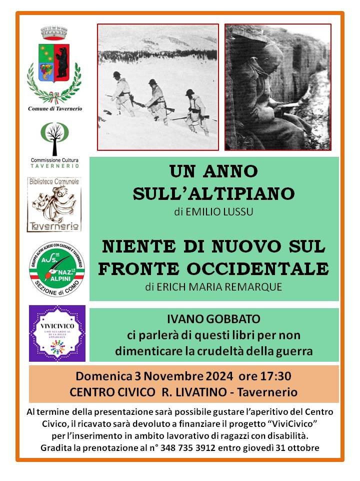 Scopri di più sull'articolo TAVERNERIO: “UN ANNO SULL’ALTOPIANO” PRESSO IL CENTRO CIVICO LIVATINO
