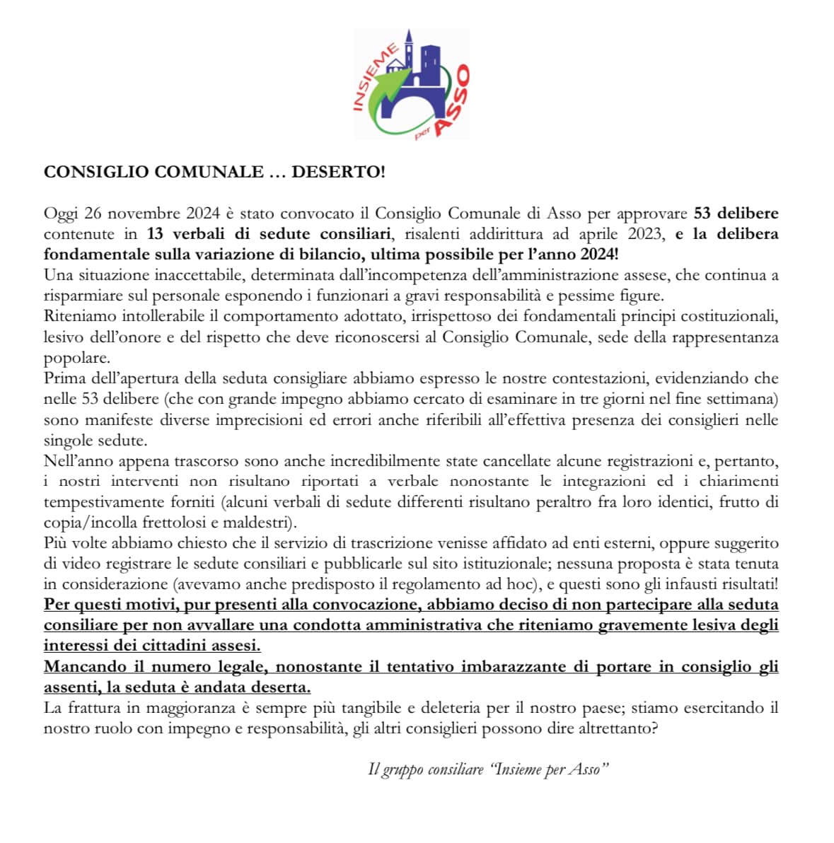 Scopri di più sull'articolo ASSO: LA MINORANZA DI MELCHIORRE DI NUOVO ALL’ATTACCO DELL’AMMINISTRAZIONE ACETI