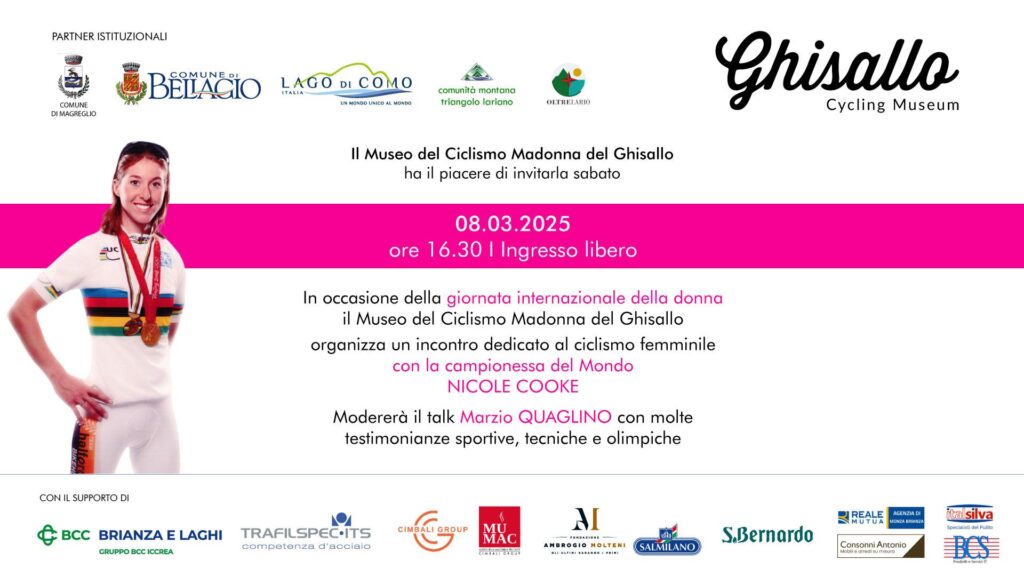 Scopri di più sull'articolo MAGREGLIO: OGGI PER LA FESTA DELLA DONNA PROTAGONISTA AL MUSEO UNA CAMPIONESSA DELLO SPORT NICOLE COOKE AL GHISALLO PER RACCONTARSI