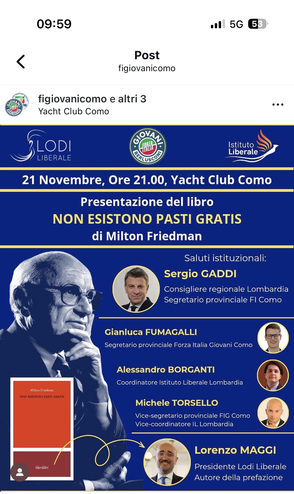 Al momento stai visualizzando COMO: Evento dedicato al Premio Nobel Milton Friedman organizzato dai giovani di Forza italia