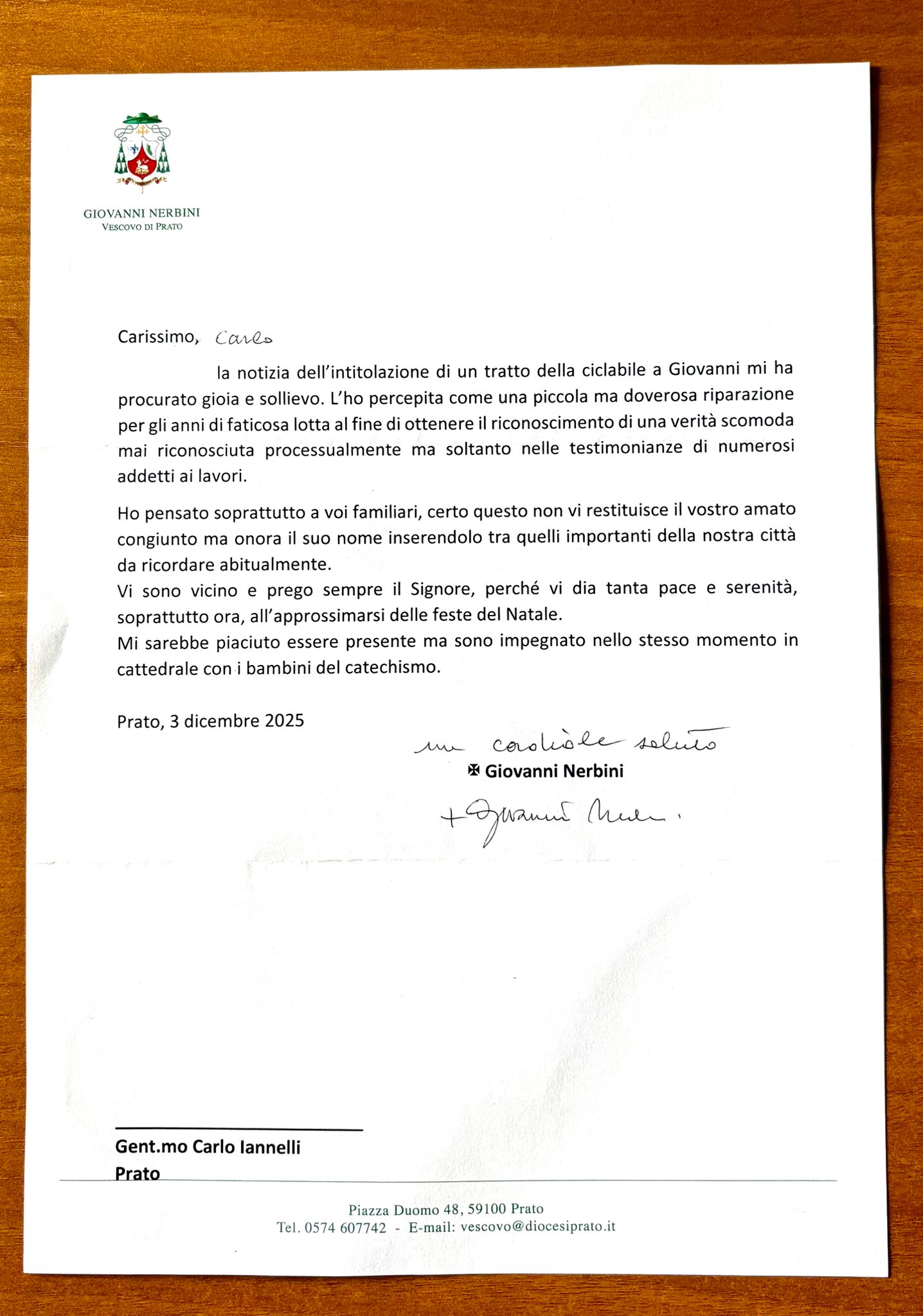 Scopri di più sull'articolo PRATO: GIOVANNI IANNELLI NELLE PAROLE DEL VESCOVO NERBINI “come una piccola ma doverosa riparazione per gli anni di faticosa lotta”