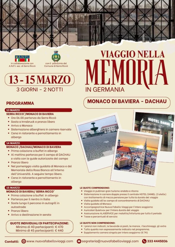 Scopri di più sull'articolo SERRA RICCO’: “VIAGGIO NELLA MEMORIA” percorso tra Monaco di Baviera e Dachau per mantenere viva la storia