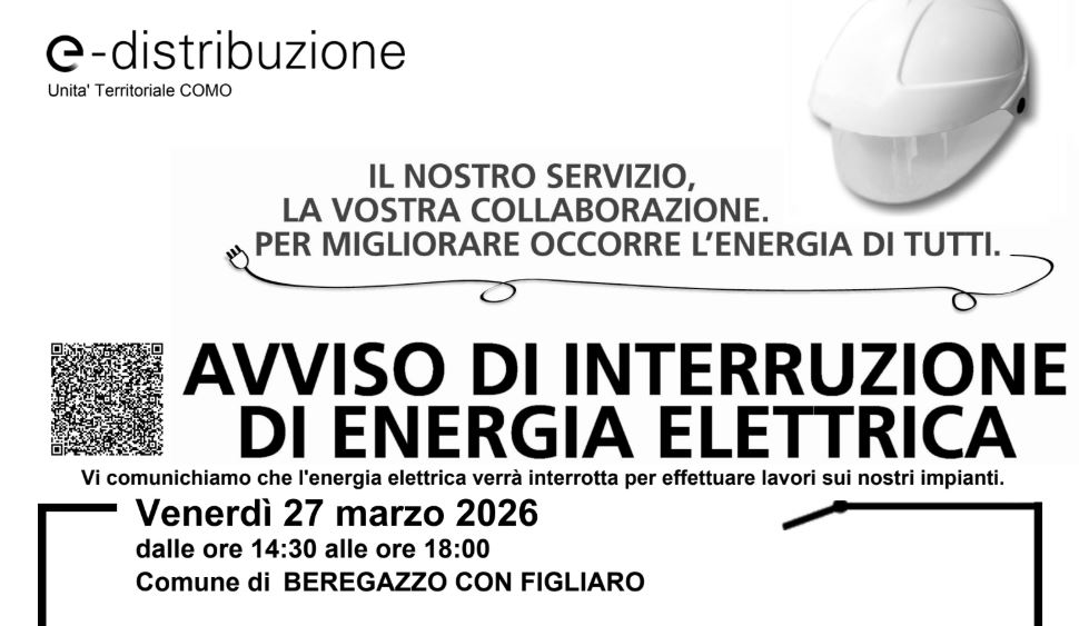 Scopri di più sull'articolo Beregazzo con Figliaro: AVVISO INTERRUZIONE ENERGIA ELETTRICA