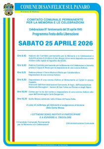 Scopri di più sull'articolo SAN FELICE SUL PANARO: CELEBRAZIONI DEL 25 APRILE IL PROGRAMMA DELLE INIZIATIVE