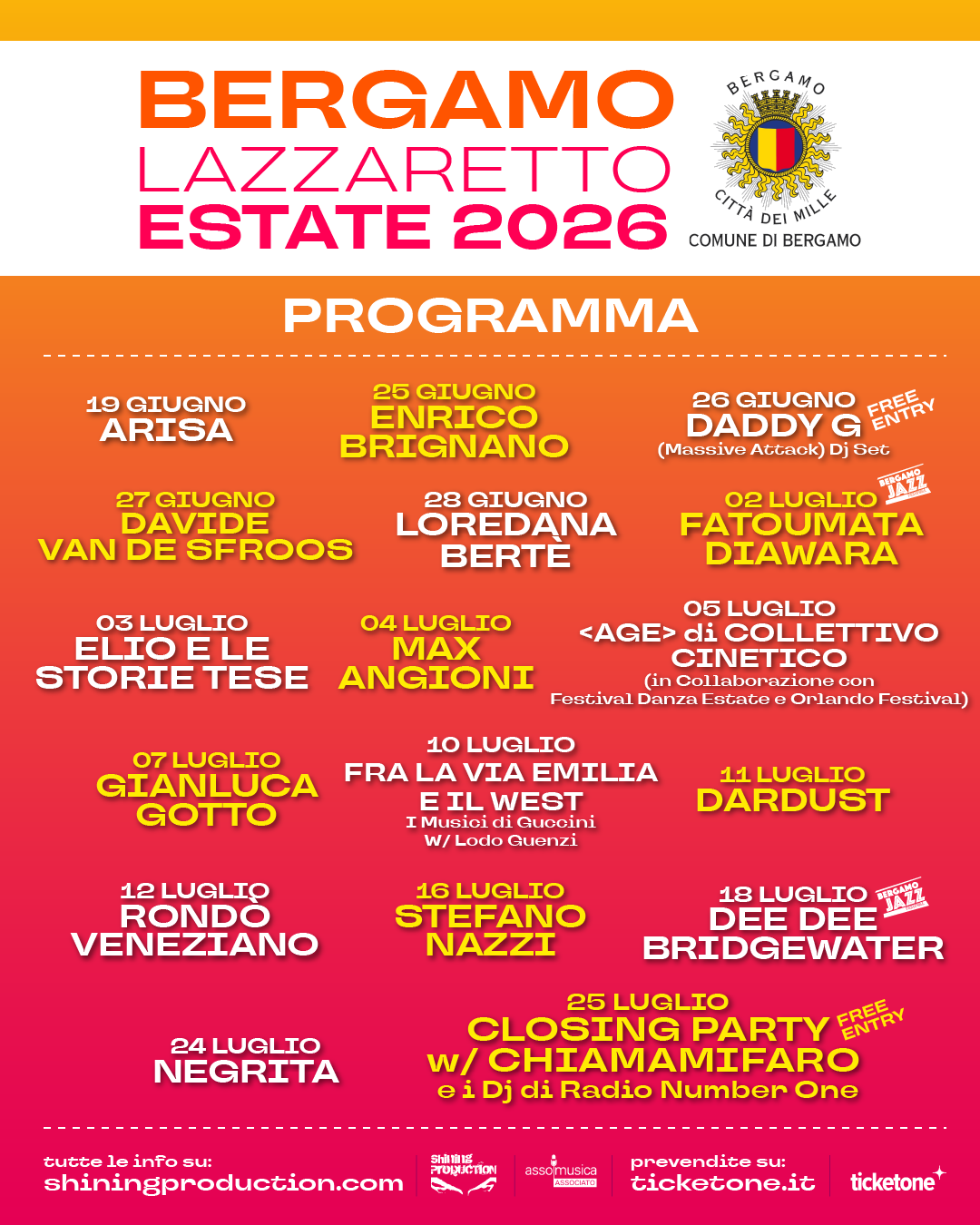 Al momento stai visualizzando BERGAMO: ESTATE AL LAZZARETTO PROGRAMMA RICCO DI EVENTI MUSICALI SHOW CABARET