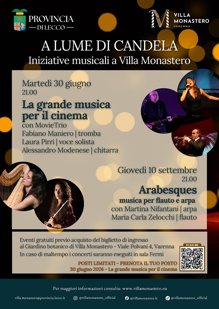 Scopri di più sull'articolo Varenna, la grande musica a Villa Monastero: in programma due iniziative speciali a lume di candela