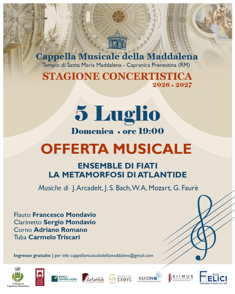 Scopri di più sull'articolo Capranica Prenestina, l’Ensemble di Fiati protagonista alla Cappella della Maddalena il 5 luglio
