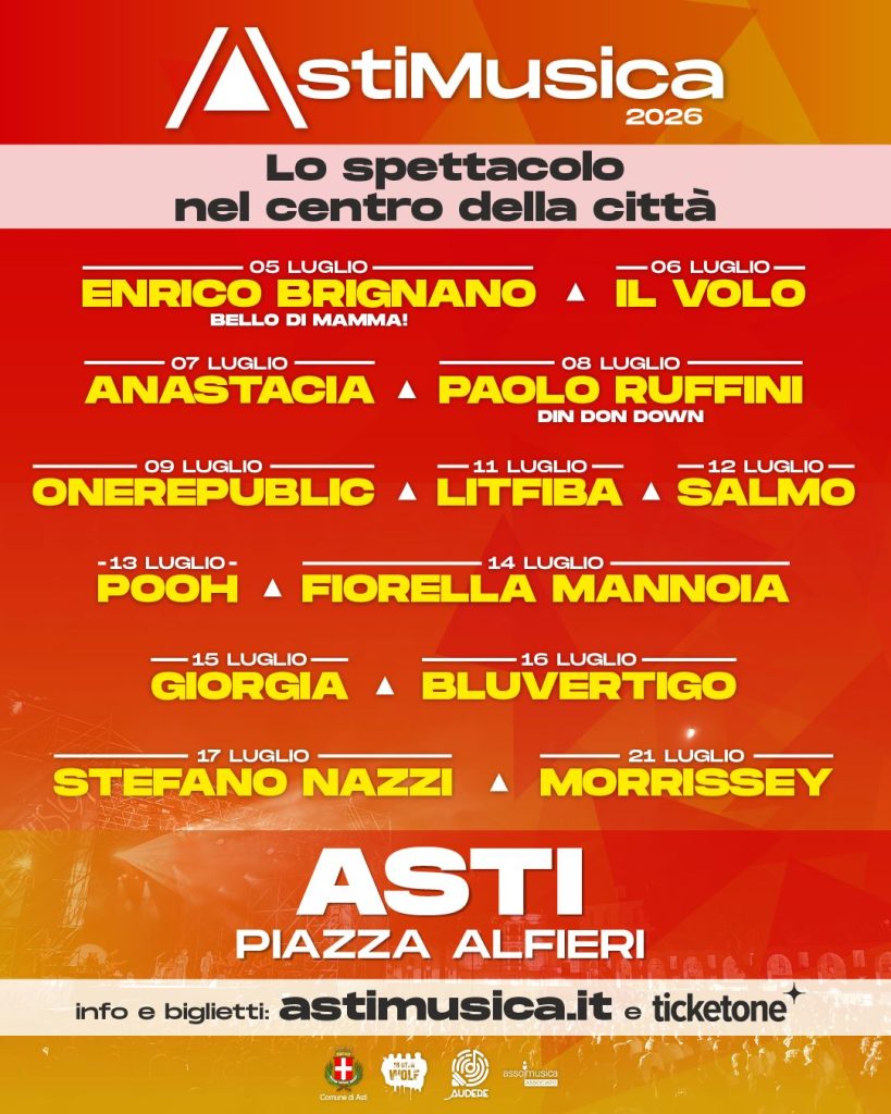 Scopri di più sull'articolo AstiMusica 2026: dal 4 al 21 luglio Piazza Alfieri unisce grandi artisti nazionali e internazionali
