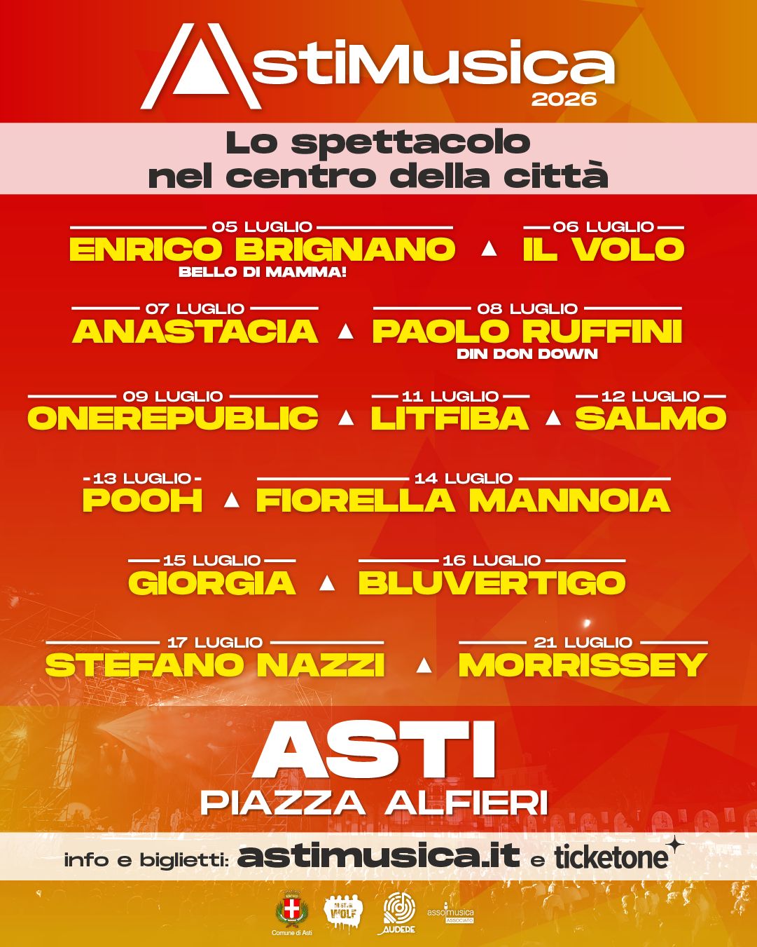 Al momento stai visualizzando AstiMusica 2026: dal 4 al 21 luglio Piazza Alfieri unisce grandi artisti nazionali e internazionali