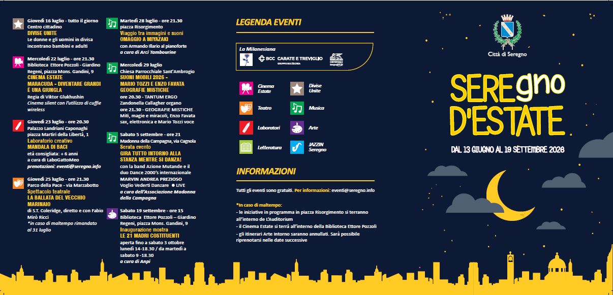 Al momento stai visualizzando SEREGNO D’ESTATE 2026: Al via il calendario degli eventi estivi