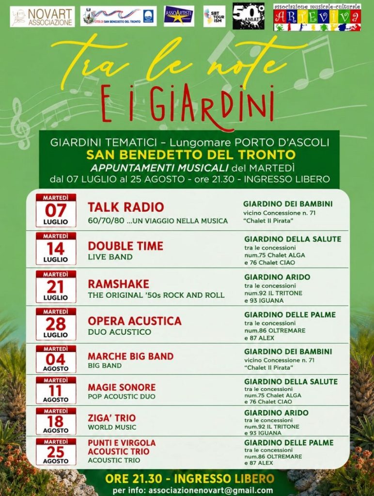 Scopri di più sull'articolo Note d’estate a San Benedetto: sul lungomare sud ritorna la rassegna “Tra le note e i giardini”