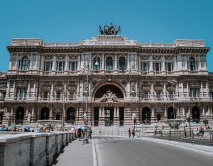 Capture of Rome's iconic Palace of Justice on a sunny day, showcasing its architectural splendor.