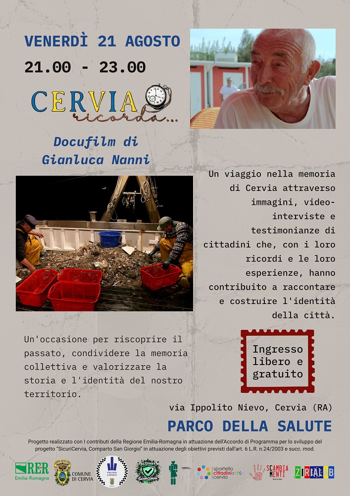 Al momento stai visualizzando SicuriCervia: venerdì 21 agosto il docufilm “Cervia Ricorda” al Parco della Salute