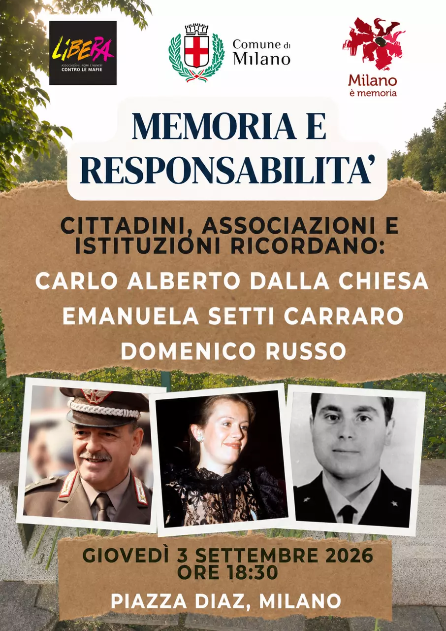 Al momento stai visualizzando Milano è Memoria: la città ricorda il Generale Dalla Chiesa, Emanuela Setti Carraro e Domenico Russo