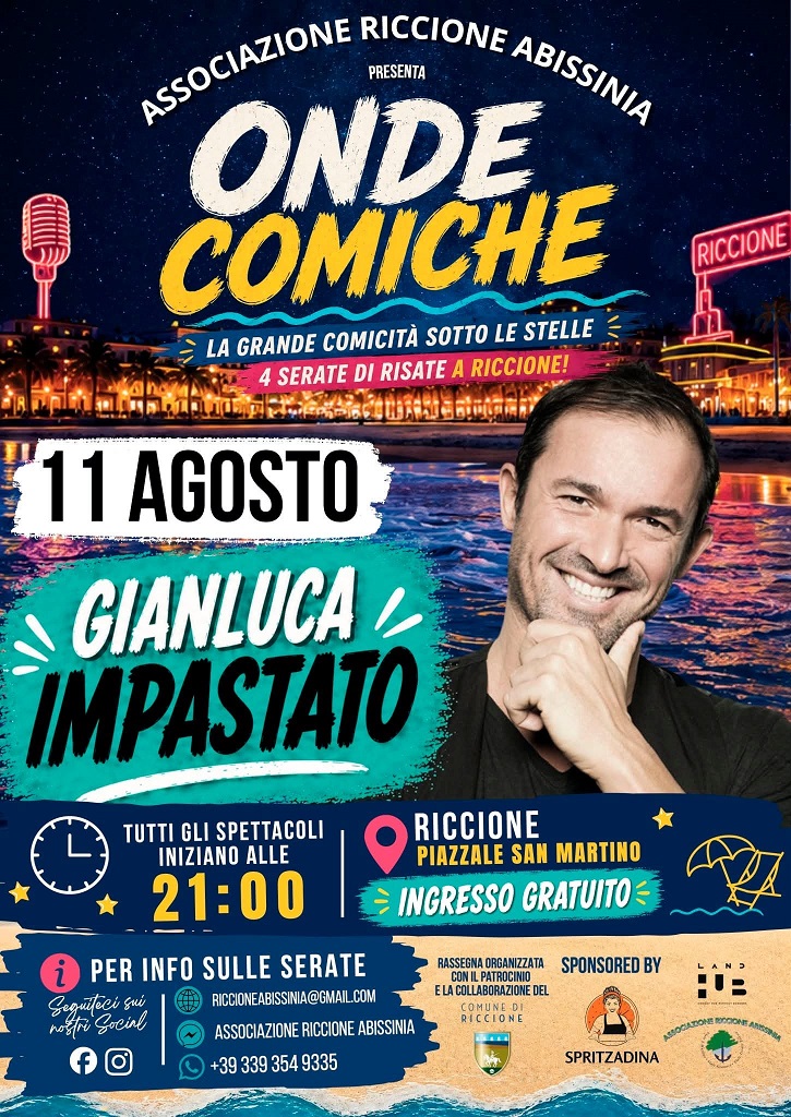 Al momento stai visualizzando Riccione, “Onde Comiche” raddoppia le risate: Gianluca Impastato sul palco di piazzale San Martino