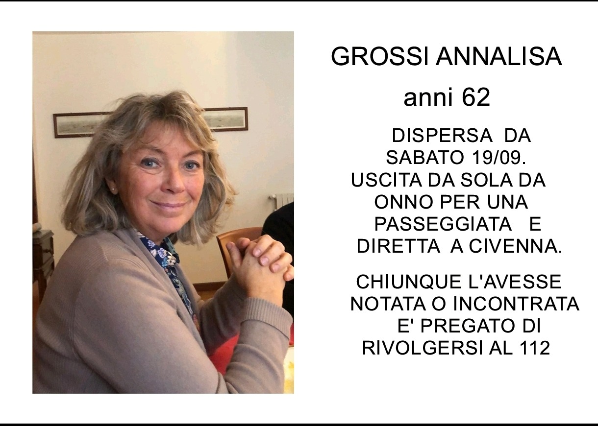 Al momento stai visualizzando BELLAGIO: SI CHIAMA ANNALISA GROSSI LA DONNA SCOMPARSA NEI BOSCHI DEL TRIANGOLO LARIANO